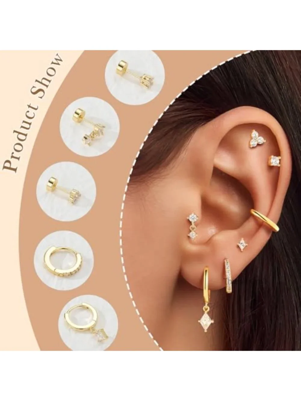 7 Pairs 14K Gold Plated Huggie Hoop Earrings Set for Women Hypoallergenic